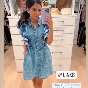 Apricot Lane Light Blue Ruffle Sleeve Denim Dress